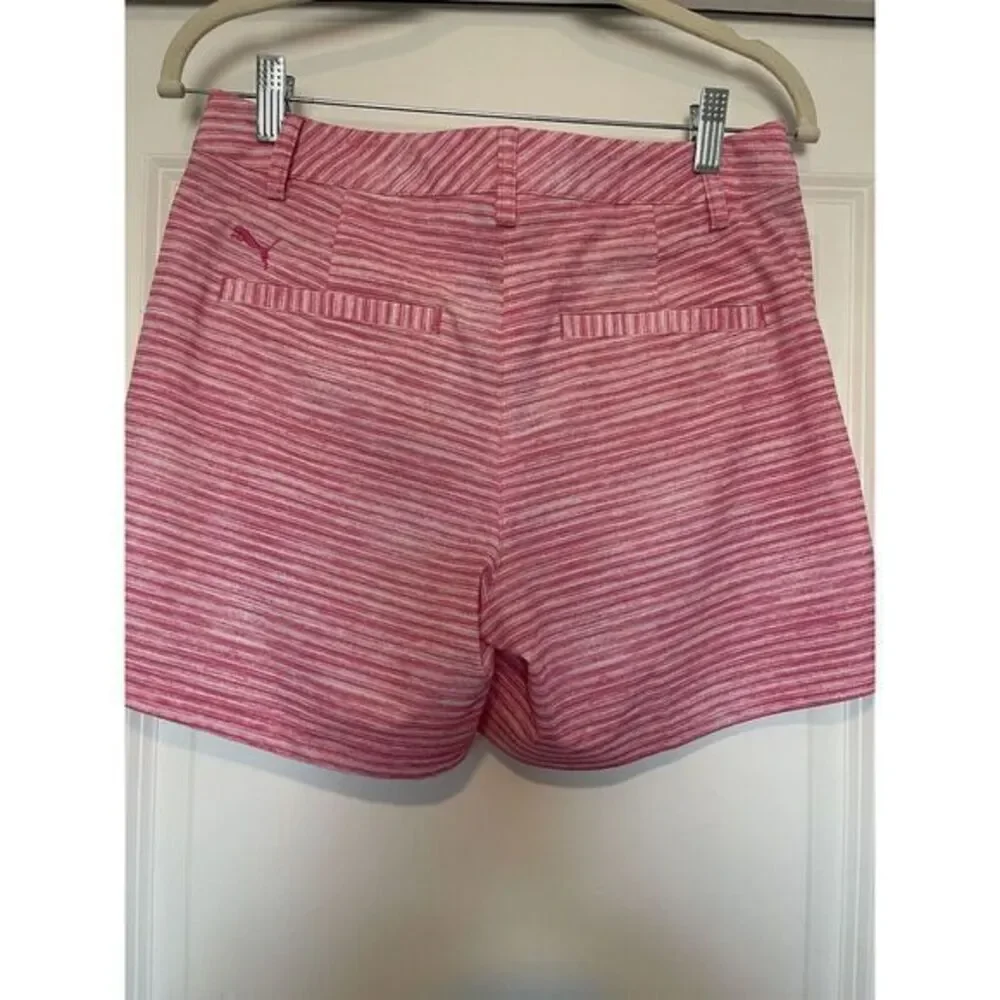 Puma Pink Striped Shorts Womens Size 0 Stretch Chino Casual‎ Golf Golfer Logo